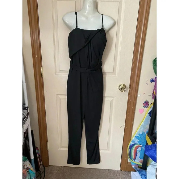 Mustard Seed Womens Sz M Jumpsuit Black Strap Sleeve Belted Stretch Goth Grunge - Picture 15 of 16